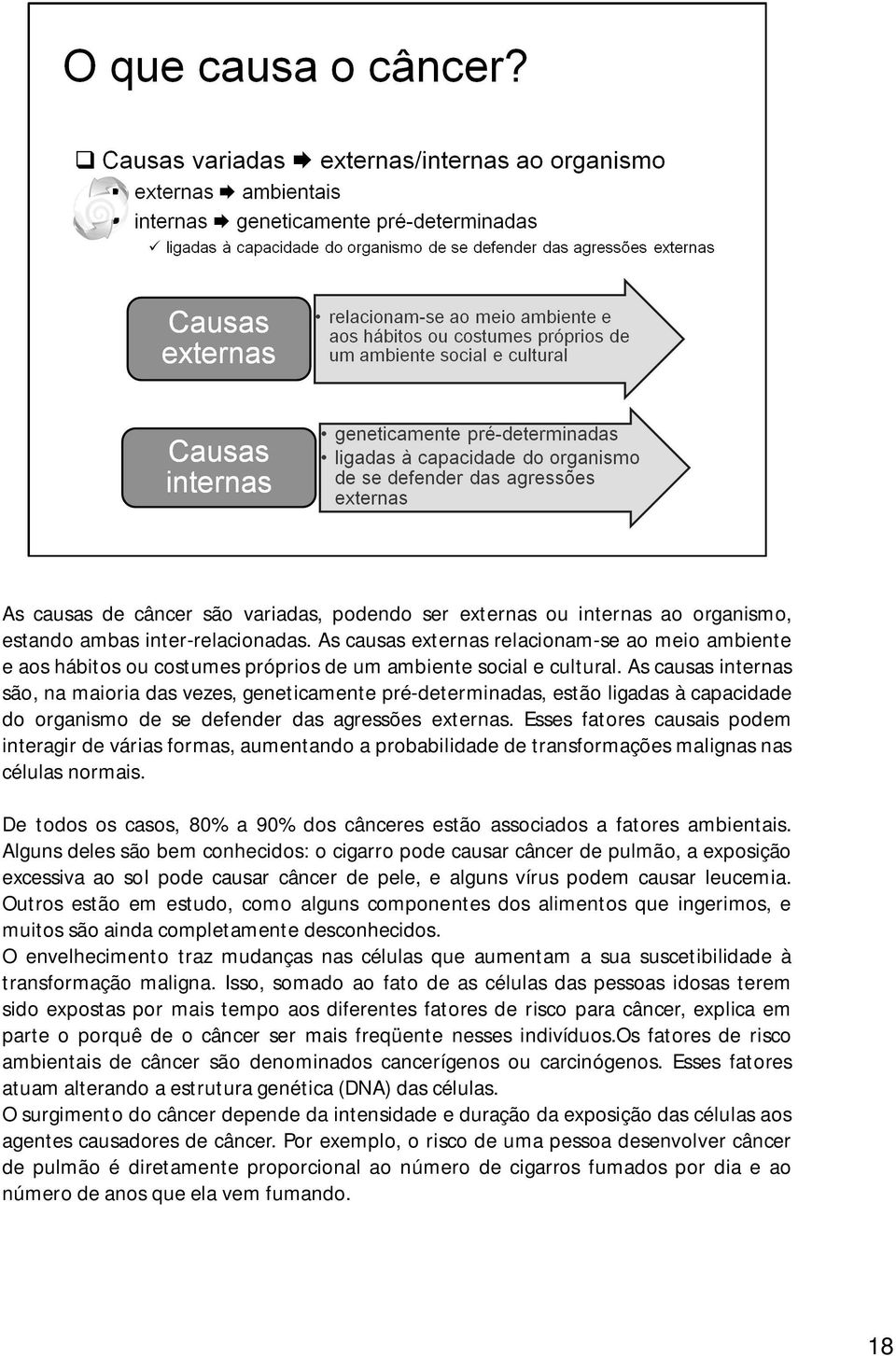 As causas internas são, na maioria das vezes, geneticamente pré-determinadas, estão ligadas à capacidade do organismo de se defender das agressões externas.