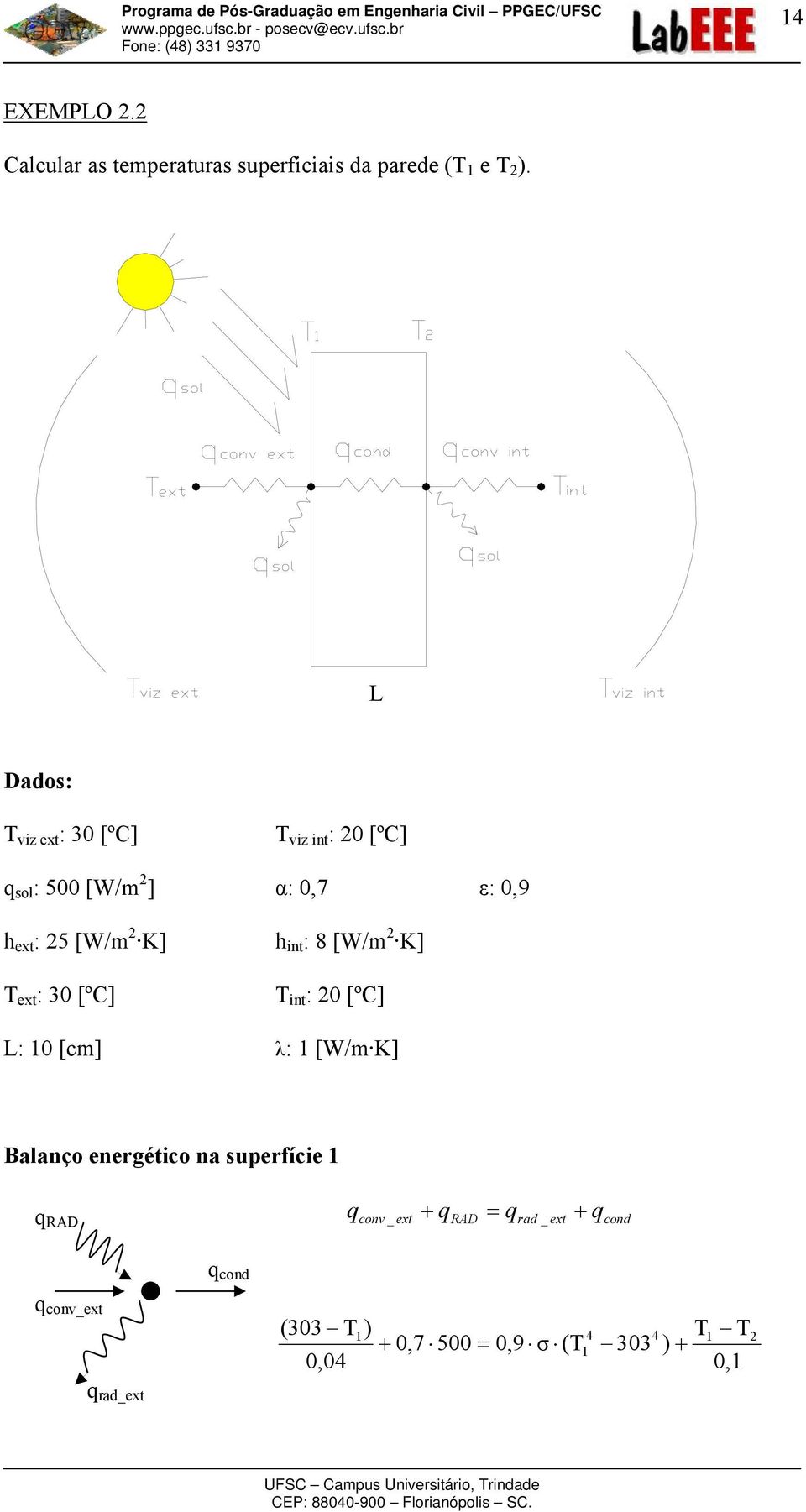 3 [ºC] h nt : 8 [W/m K] nt : [ºC] L: [cm] λ: [W/m K] Balanço energétco na superfíce q RAD
