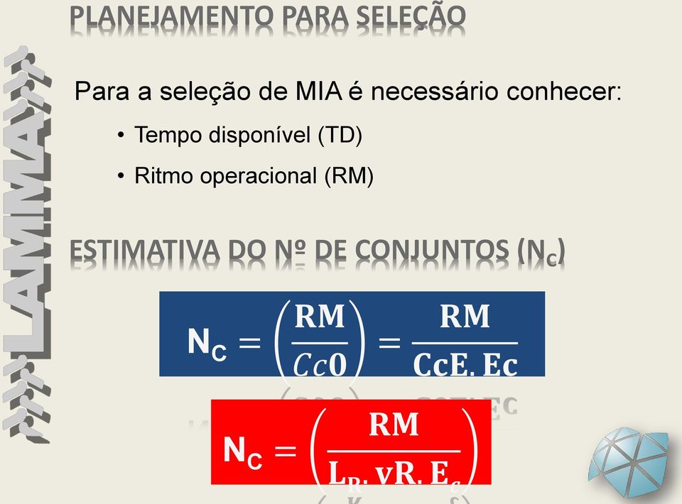 operacional (RM) ESTIMATIVA DO Nº DE CONJUNTOS (N