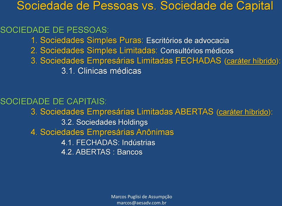 Sociedades Empresárias Limitadas FECHADAS (caráter híbrido): 3.1. Clinicas médicas SOCIEDADE DE CAPITAIS: 3.