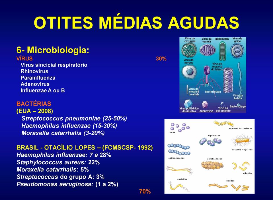 catarrhalis (3-20%) BRASIL - OTACÍLIO LOPES (FCMSCSP- 1992) Haemophilus influenzae: 7 a 28%