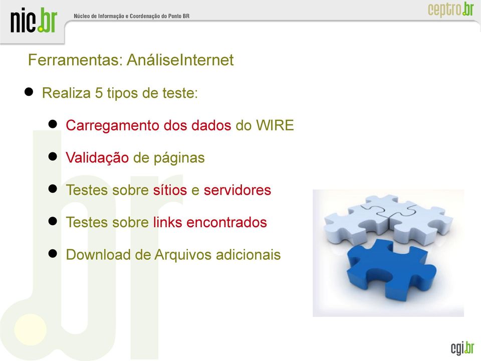 páginas Testes sobre sítios e servidores Testes