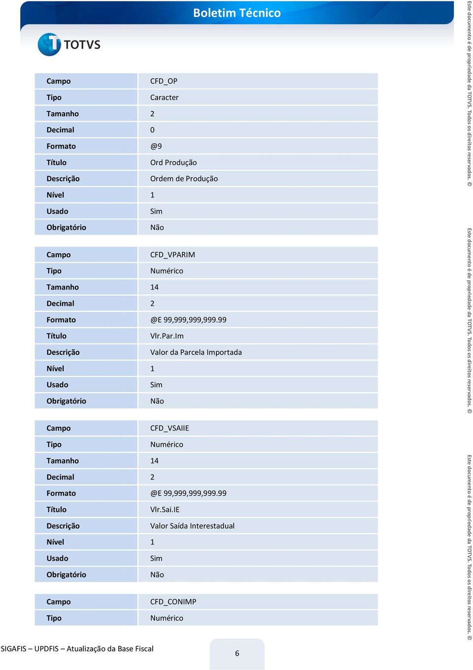 Im Valor da Parcela Importada CFD_VSAIIE Tamanho 14 Decimal