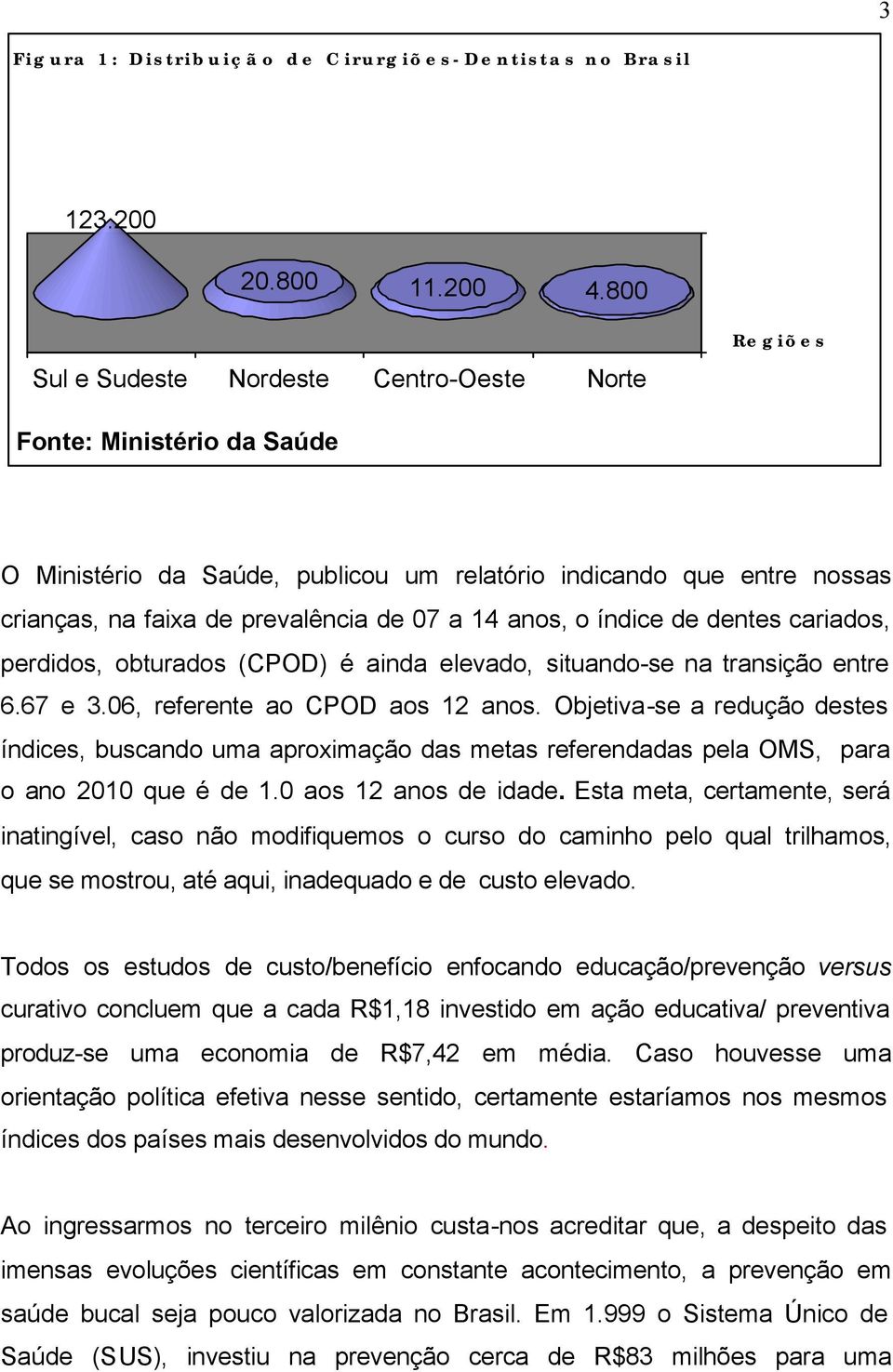 anos, o índice de dentes cariados, perdidos, obturados (CPOD) é ainda elevado, situando-se na transição entre 6.67 e 3.06, referente ao CPOD aos 12 anos.