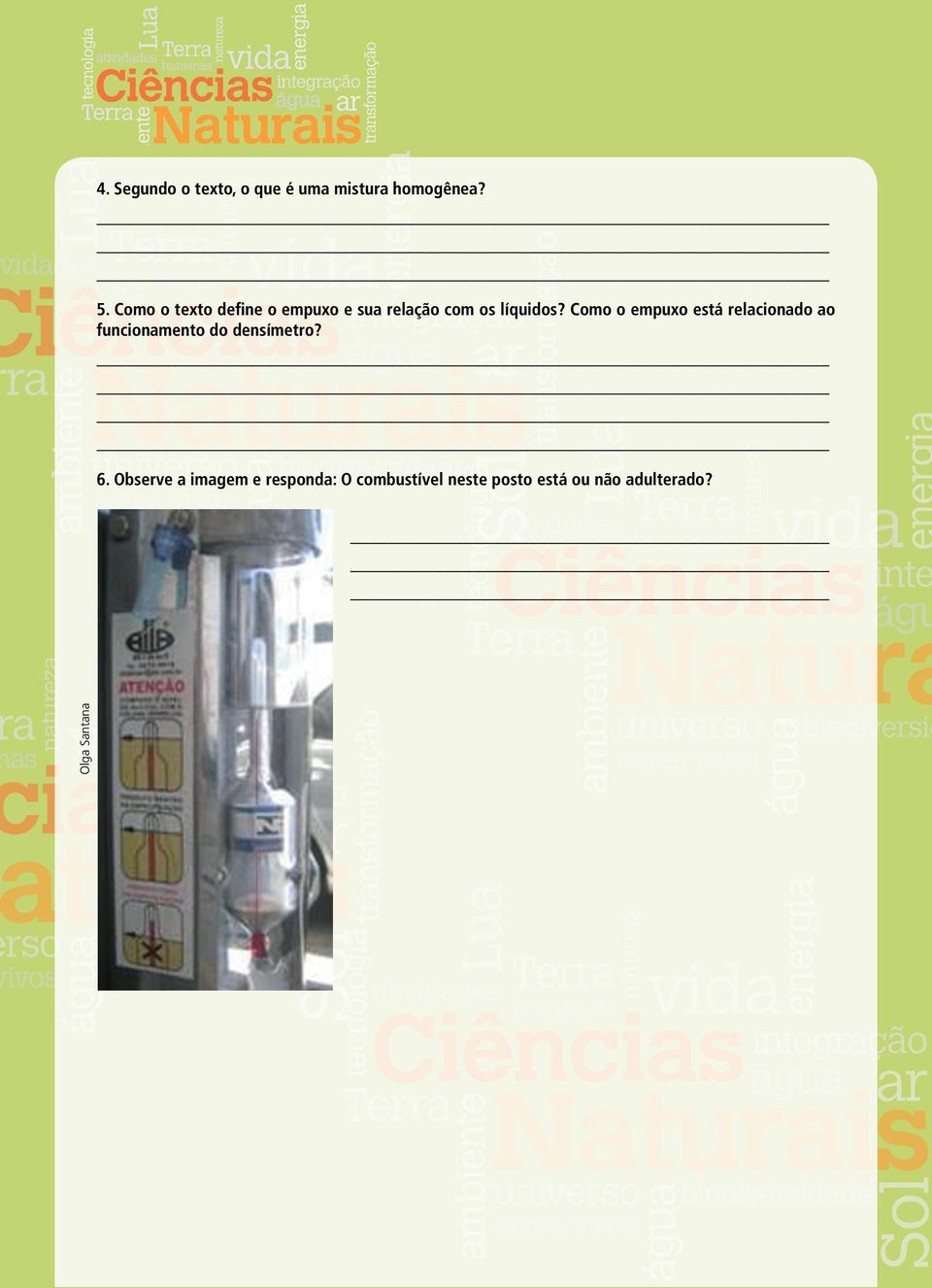 Como o empuxo está relacionado ao funcionamento do densímetro? 6.