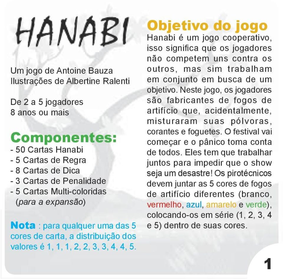 Objetivo do jogo Hanabi é um jogo cooperativo, isso significa que os jogadores não competem uns contra os outros, mas sim trabalham em conjunto em busca de um objetivo.
