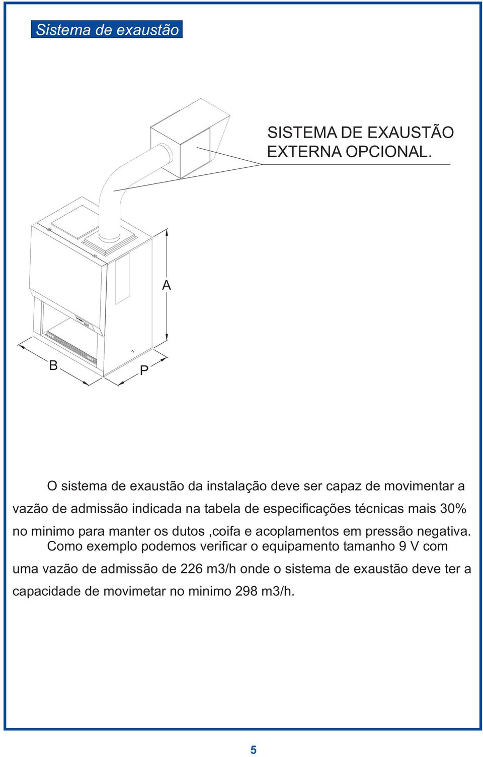 especificações técnicas mais 30% no minimo para manter os dutos,coifa e acoplamentos em pressão negativa.