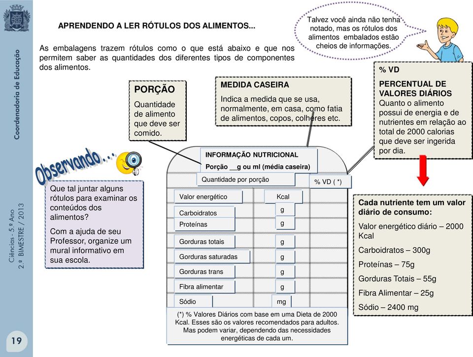 INFORMAÇÃO NUTRICIONAL Porção g ou ml (média caseira) Talvez você ainda não tenha notado, mas os rótulos dos alimentos embalados estão cheios de informações.