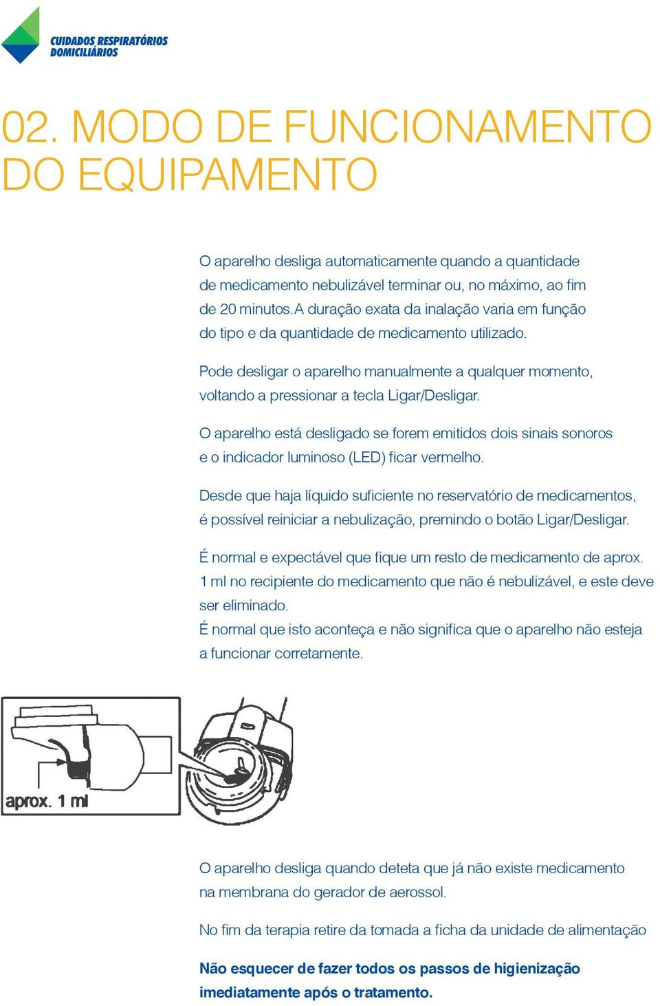 O aparelho está desligado se forem emitidos dois sinais sonoros e o indicador luminoso (LED) ficar vermelho.