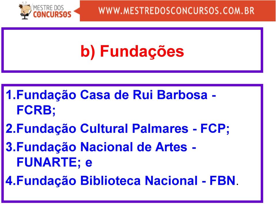 Fundação Cultural Palmares - FCP; 3.