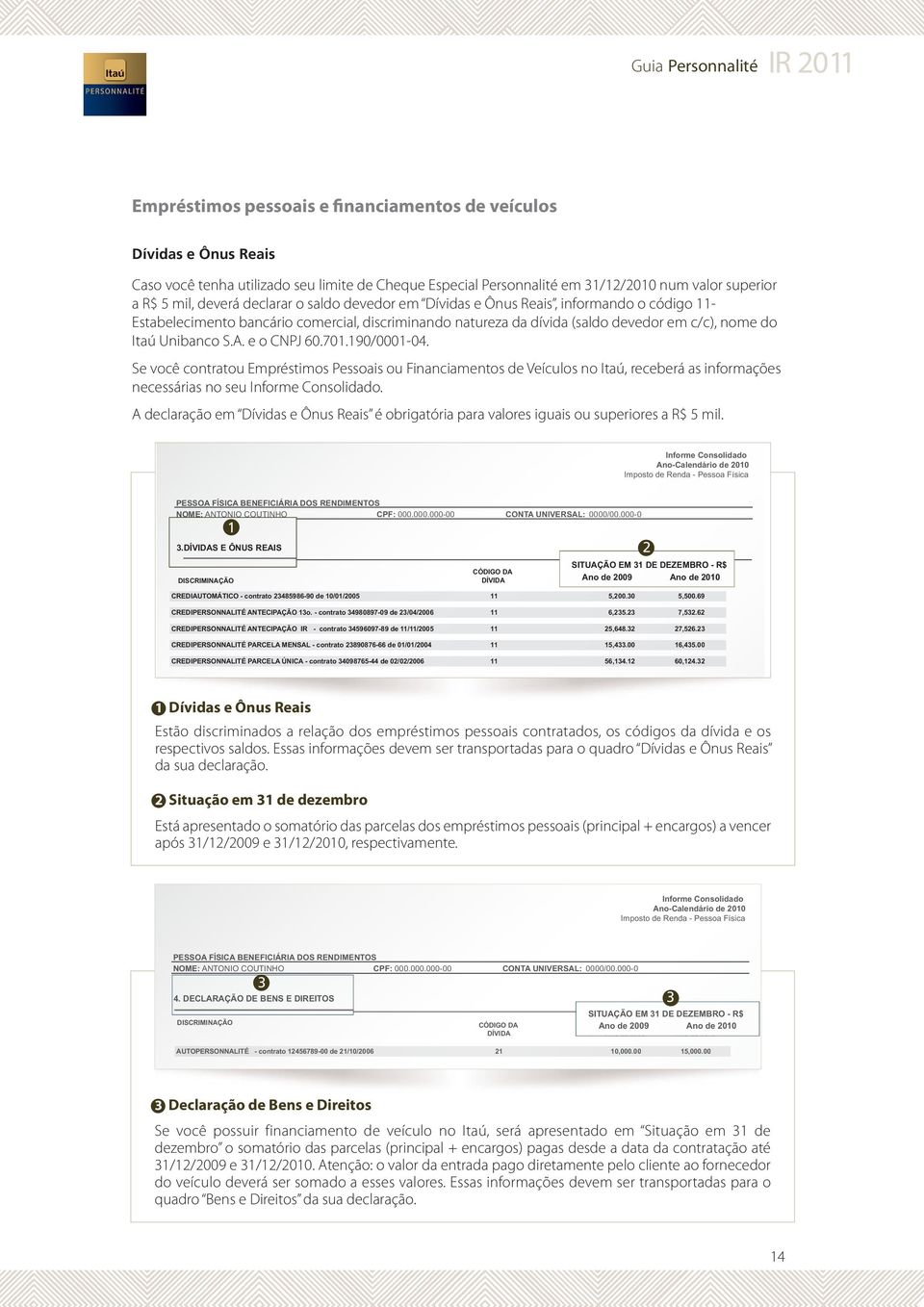 e o CNPJ 60.701.190/0001-04. Se você contratou Empréstimos Pessoais ou Financiamentos de Veículos no Itaú, receberá as informações necessárias no seu Informe Consolidado.