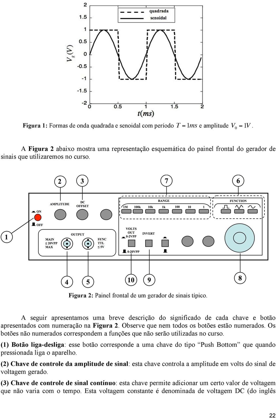 A seguir apresentamos uma breve descrição do significado de cada chave e botão apresentados com numeração na Figura 2. Observe que nem todos os botões estão numerados.