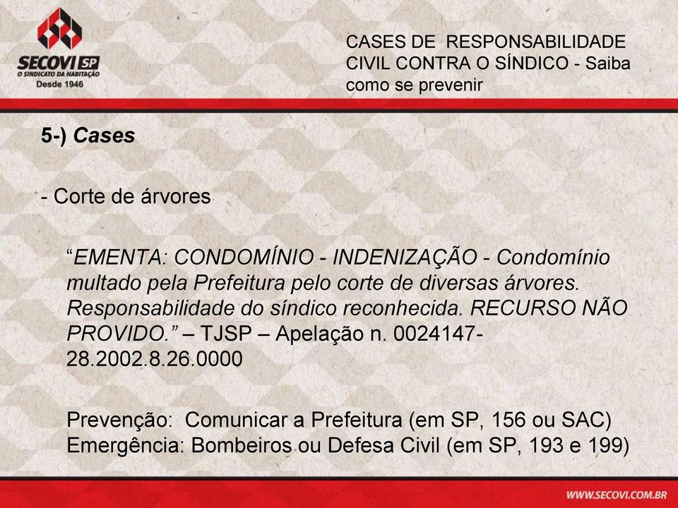 Responsabilidade do síndico reconhecida. RECURSO NÃO PROVIDO. TJSP Apelação n.