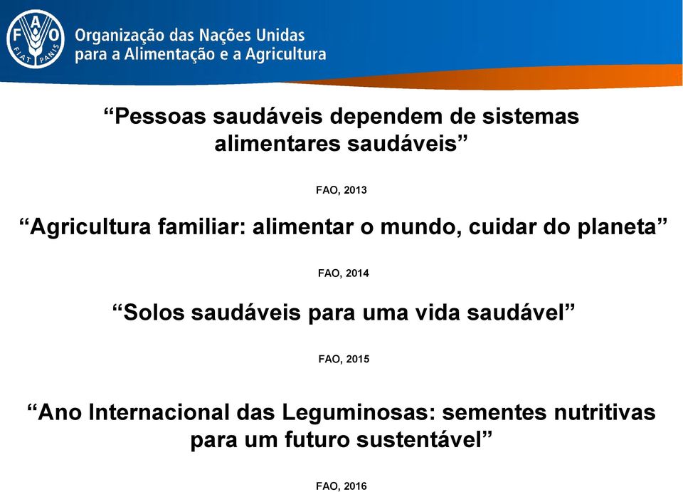 2014 Solos saudáveis para uma vida saudável FAO, 2015 Ano