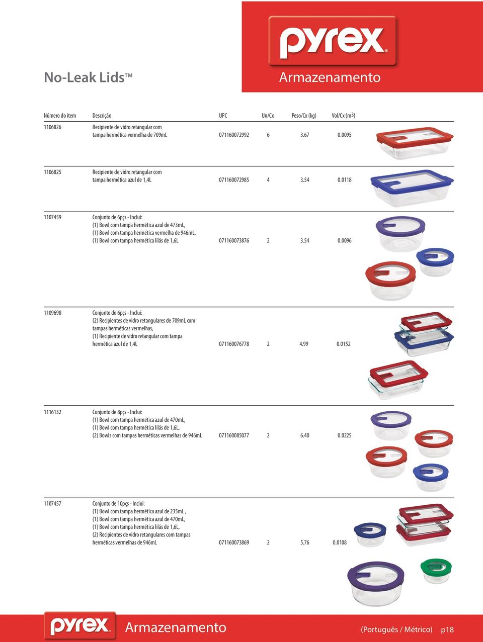0118 1107459 Conjunto de 6pçs - Inclui: (1) Bowl com tampa hermética azul de 473mL, (1) Bowl com tampa hermética vermelha de 946mL, (1) Bowl com tampa hermética lilás de 1,6L 071160073876 2 3.54 0.