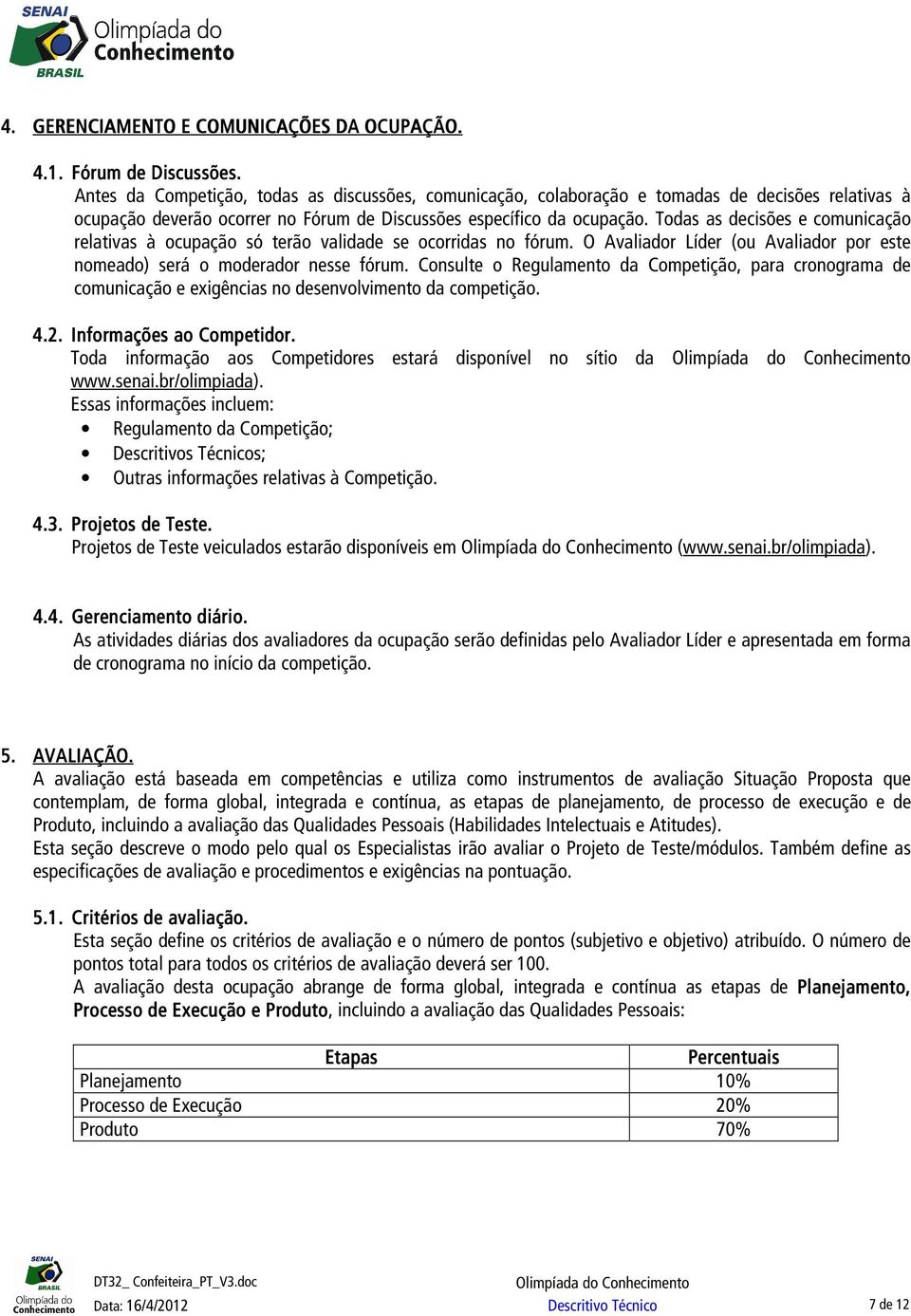 Todas as decisões e comunicação relativas à ocupação só terão validade se ocorridas no fórum. O Avaliador Líder (ou Avaliador por este nomeado) será o moderador nesse fórum.