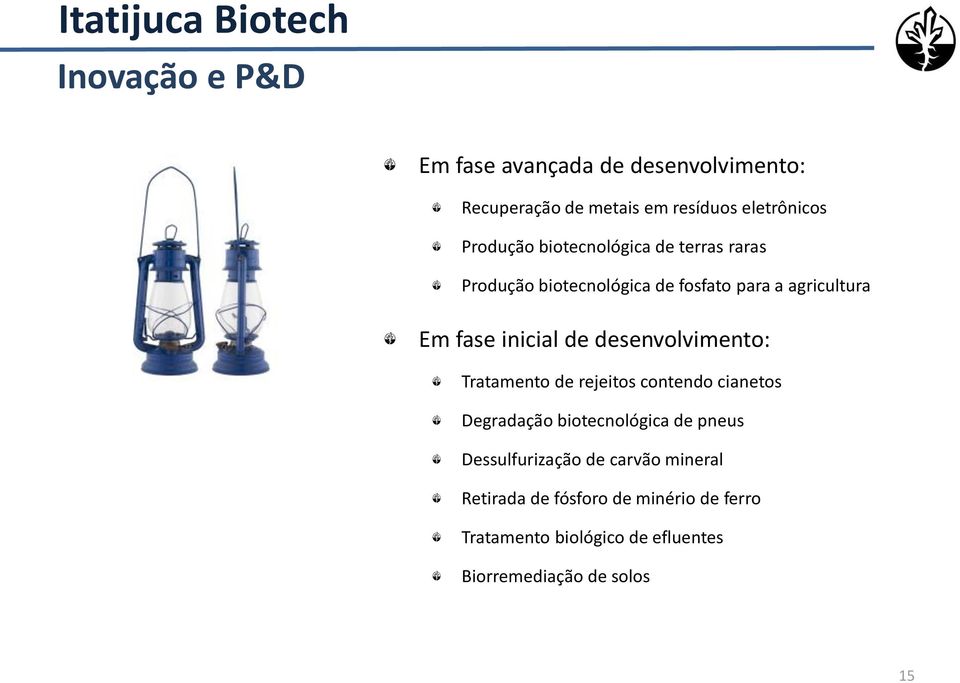 desenvolvimento: Tratamento de rejeitos contendo cianetos Degradação biotecnológica de pneus Dessulfurização