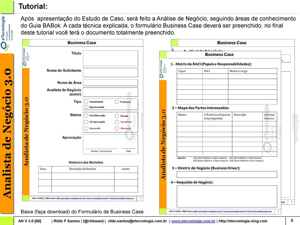 A cada técnica explicada, o formulário Business Case deverá ser preenchido, no final deste tutorial você terá o