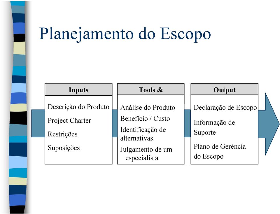 / Custo Identificação de alternativas Julgamento de um especialista