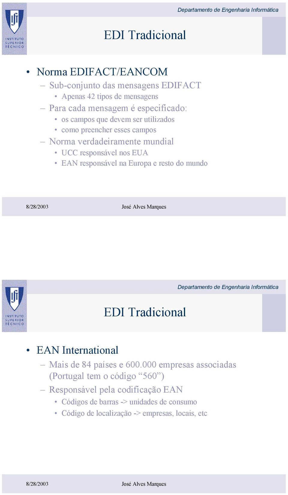 EAN responsável na Europa e resto do mundo EDI Tradicional EAN International Mais de 84 países e 600.