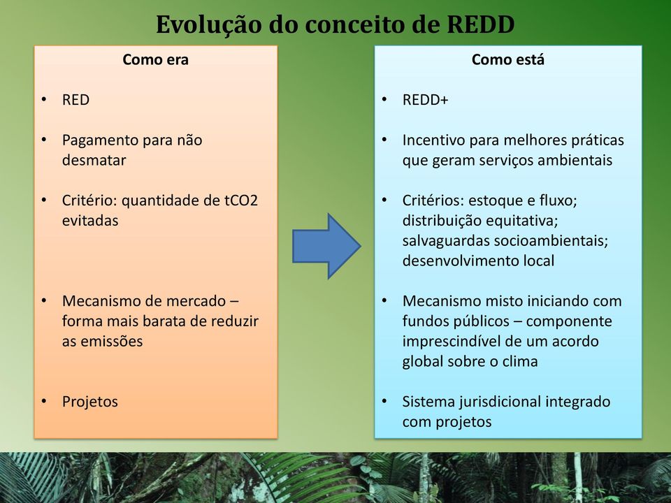 ambientais Critérios: estoque e fluxo; distribuição equitativa; salvaguardas socioambientais; desenvolvimento local Mecanismo