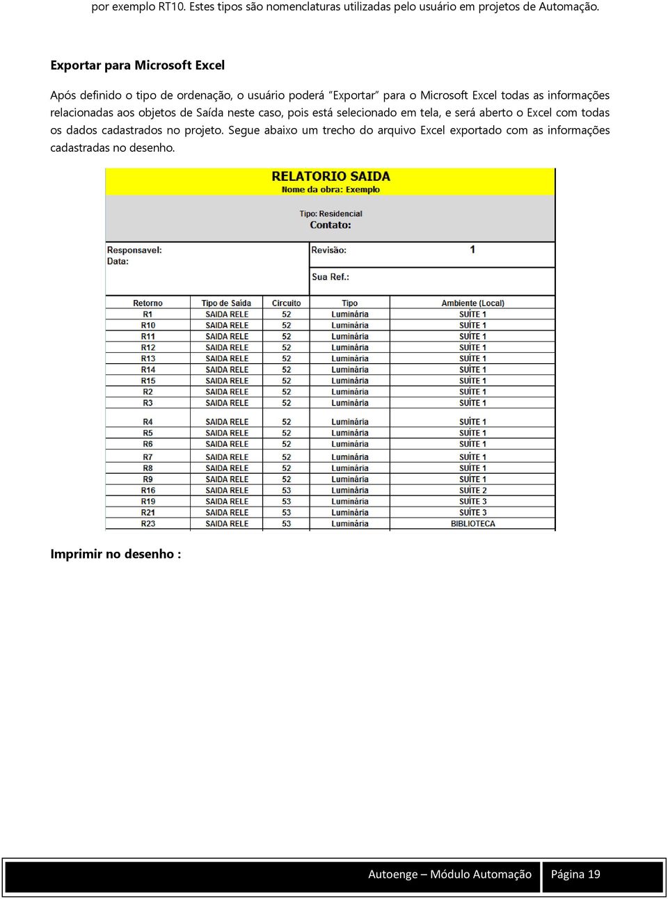 informações relacionadas aos objetos de Saída neste caso, pois está selecionado em tela, e será aberto o Excel com todas os dados