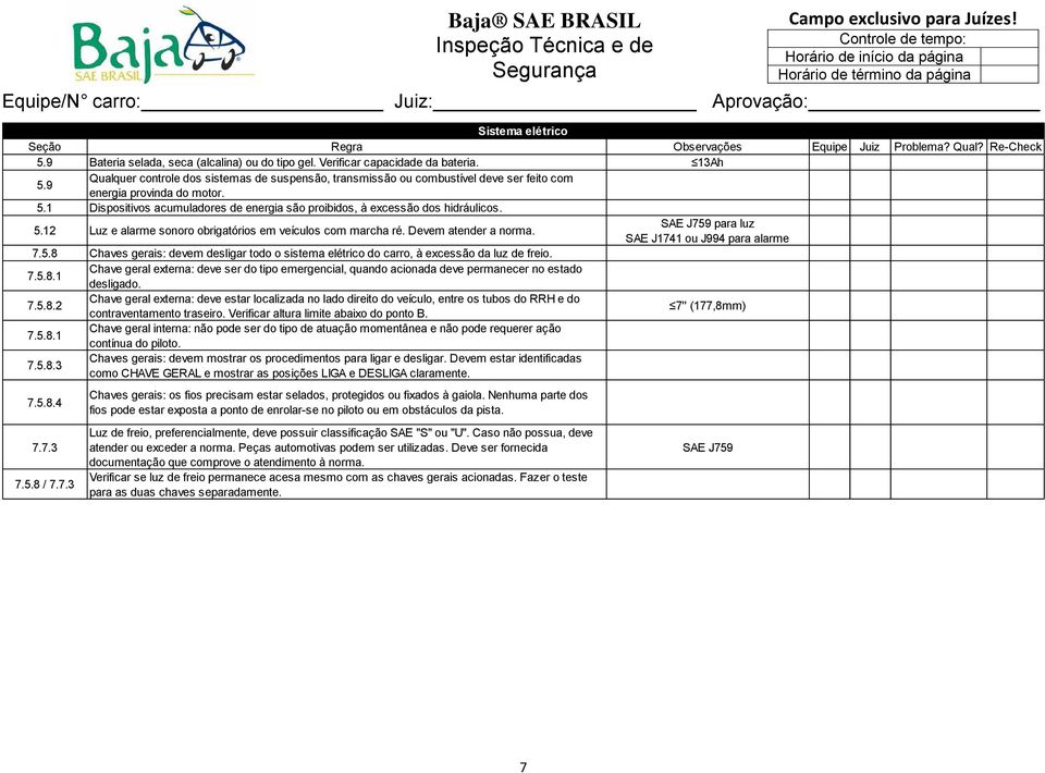 1 Dispositivos acumuladores de energia são proibidos, à excessão dos hidráulicos. 5.12 Luz e alarme sonoro obrigatórios em veículos com marcha ré. Devem atender a norma.