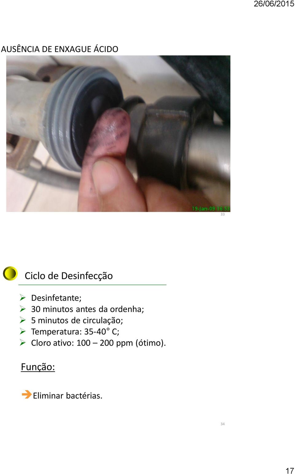 minutos de circulação; Temperatura: 35-40 C; Cloro