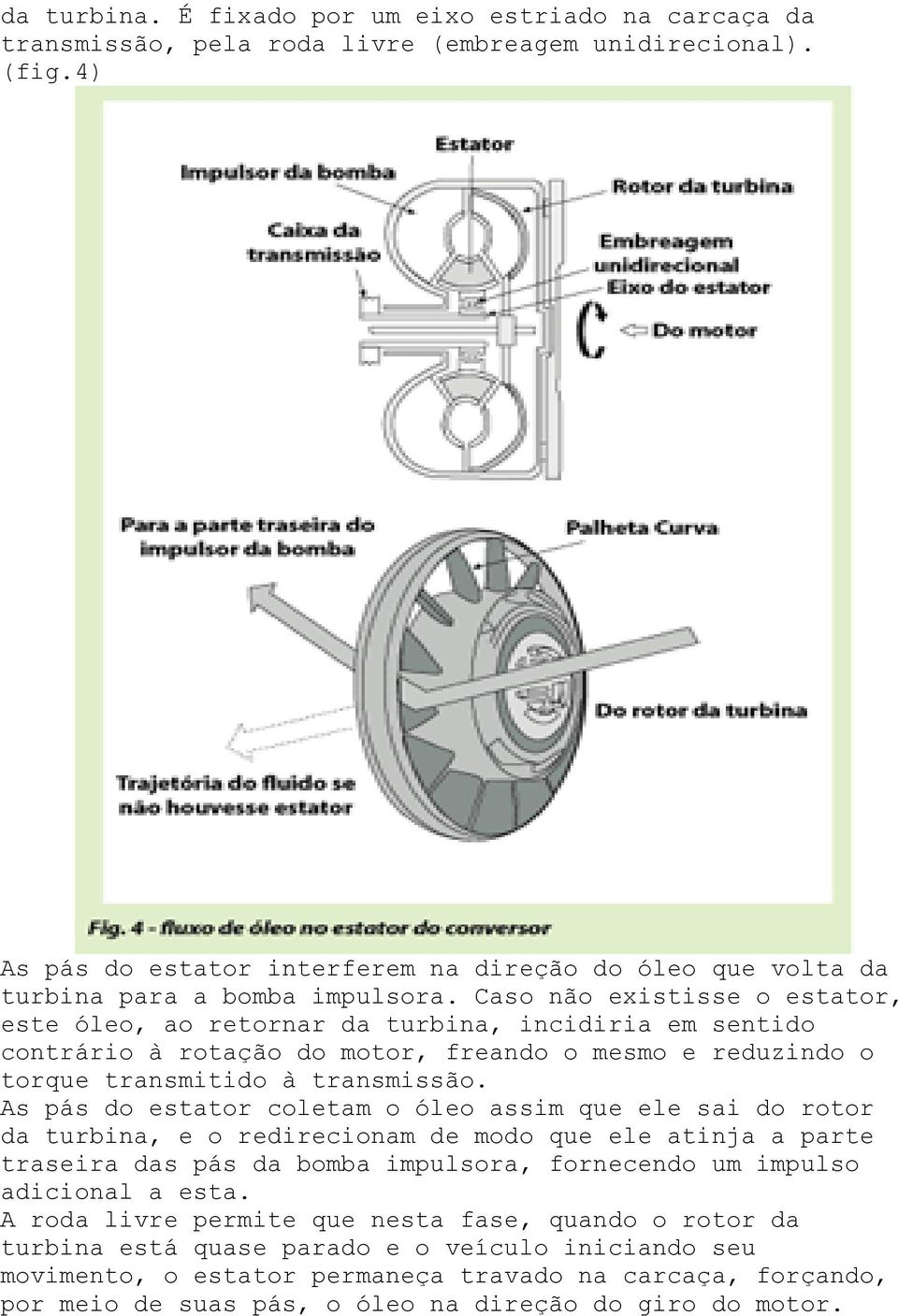 Caso não existisse o estator, este óleo, ao retornar da turbina, incidiria em sentido contrário à rotação do motor, freando o mesmo e reduzindo o torque transmitido à transmissão.