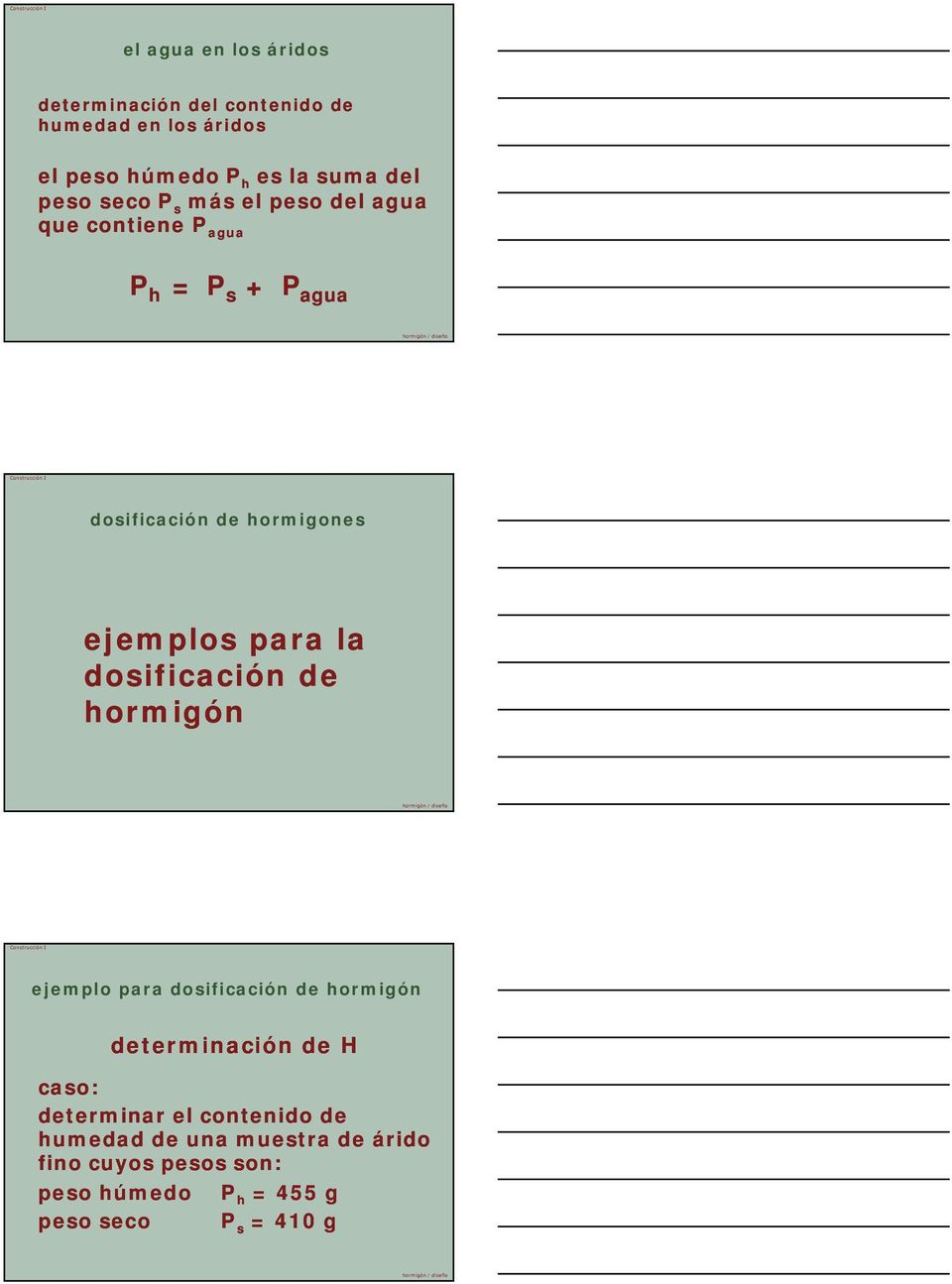 ejemplos para la dosificación de hormigón determinación de H determinar el contenido de