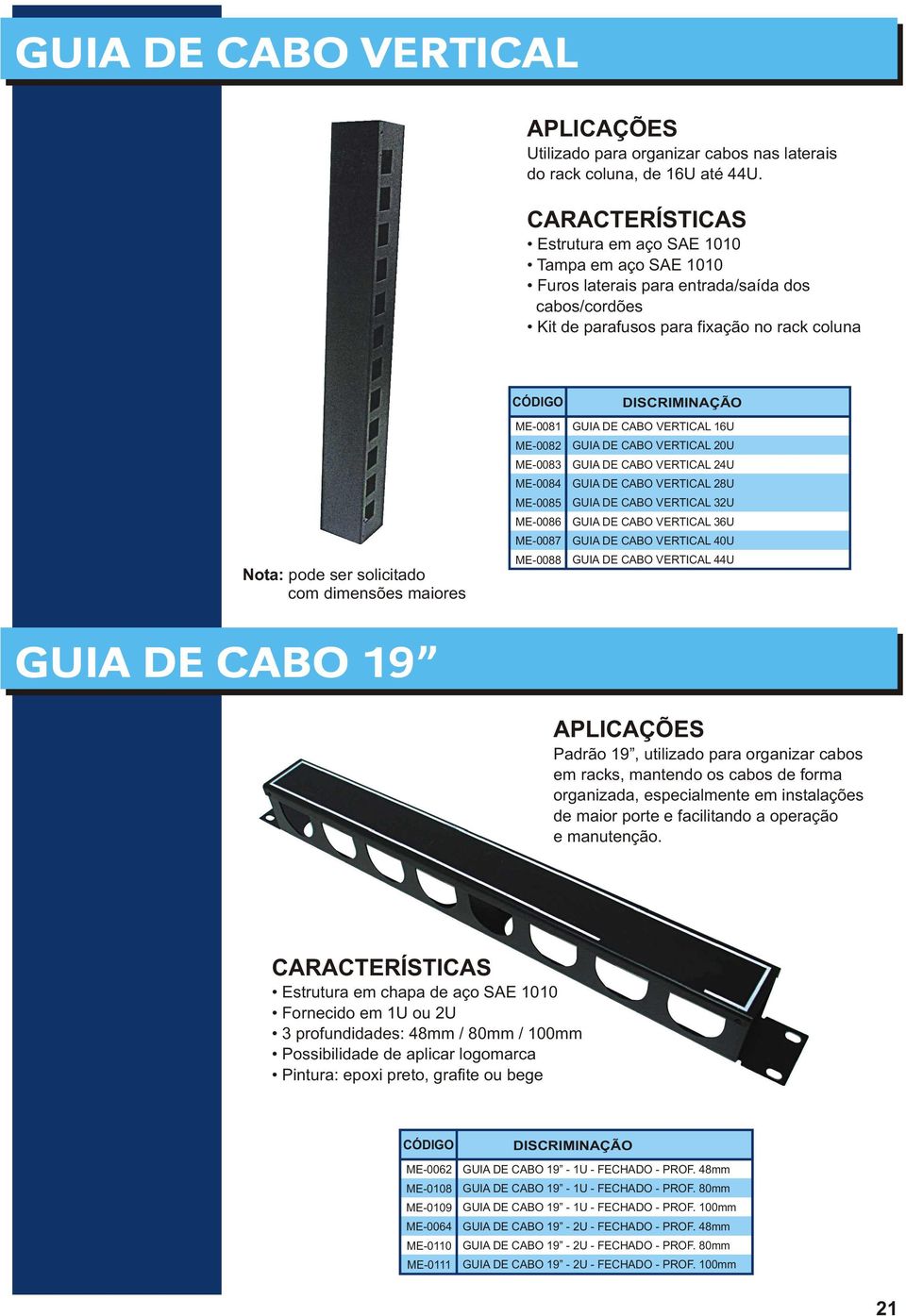 ME-0081 ME-0082 ME-0083 ME-0084 ME-0085 ME-0086 ME-0087 ME-0088 GUIA DE CABO VERTICAL 16U GUIA DE CABO VERTICAL 20U GUIA DE CABO VERTICAL 24U GUIA DE CABO VERTICAL 28U GUIA DE CABO VERTICAL 32U GUIA