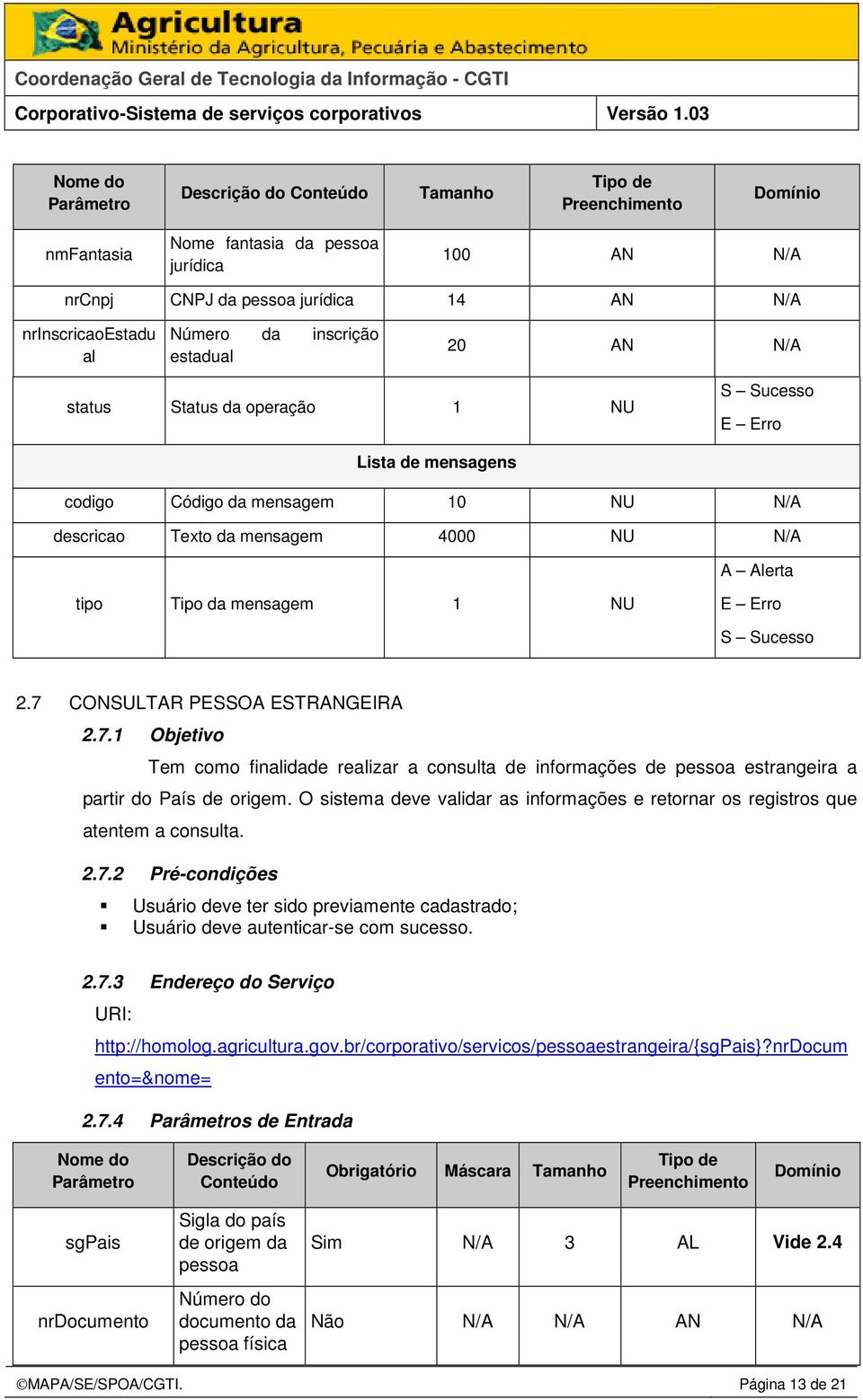 CONSULTAR PESSOA ESTRANGEIRA 2.7.1 Objetivo Tem como finalidade realizar a consulta de informações de pessoa a partir do País de origem.