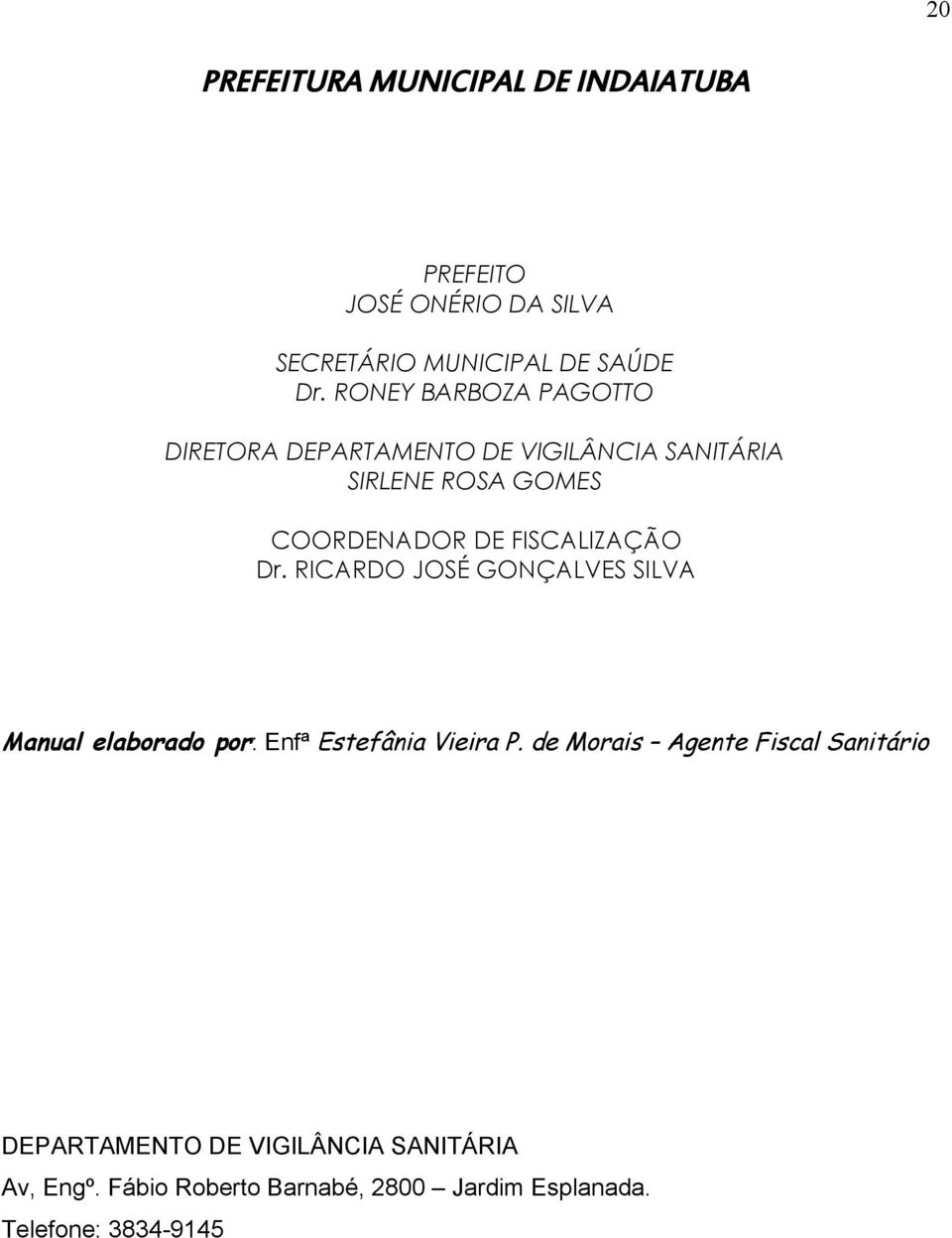 FISCALIZAÇÃO Dr. RICARDO JOSÉ GONÇALVES SILVA Manual elaborado por: Enfª Estefânia Vieira P.