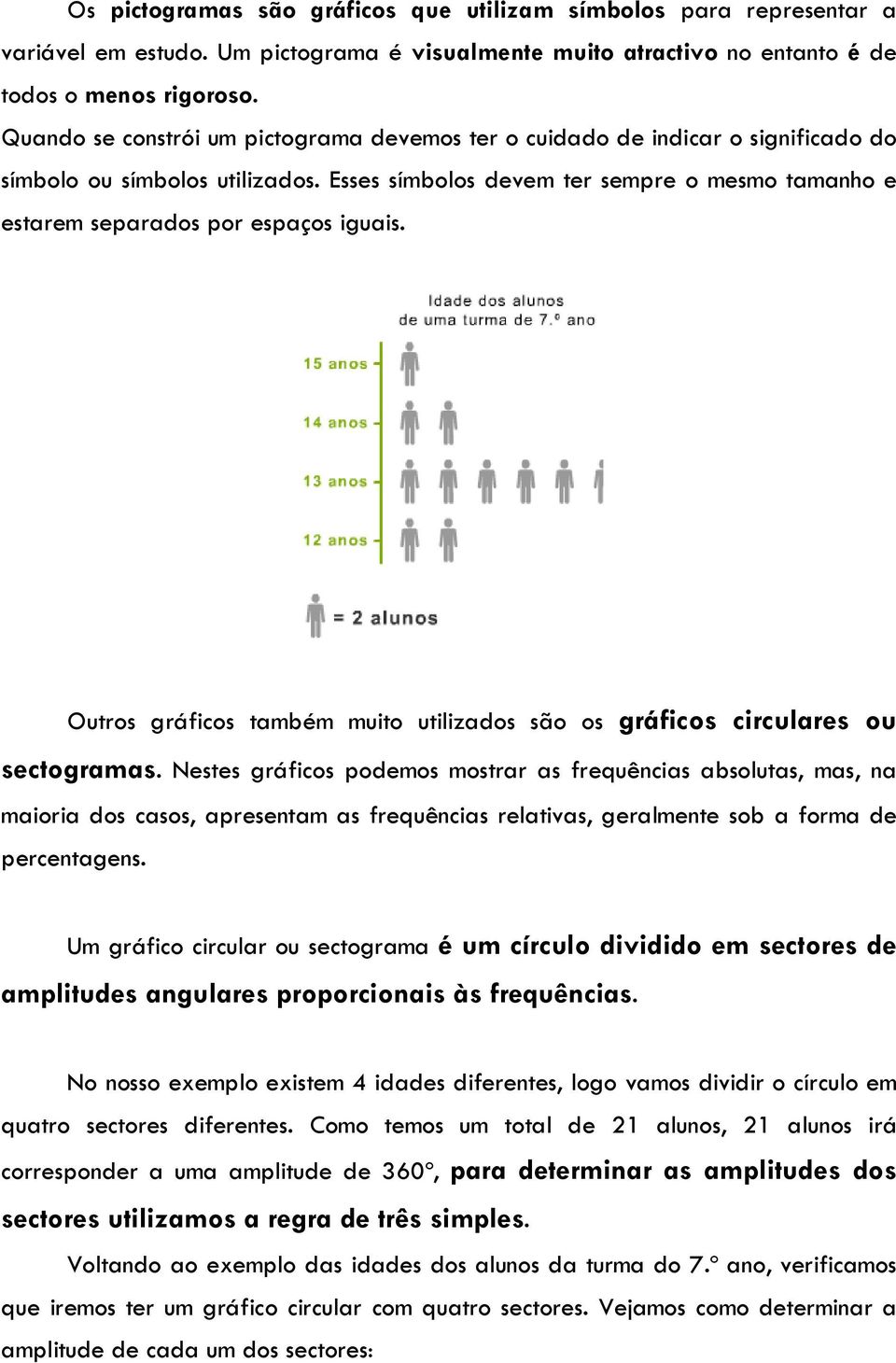 Esses símbolos devem ter sempre o mesmo tamanho e estarem separados por espaços iguais. Outros gráficos também muito utilizados são os gráficos circulares ou sectogramas.