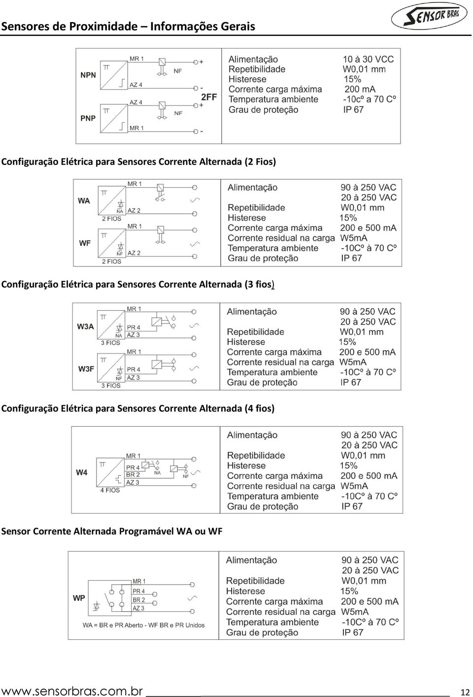 Corrente Alternada (3 fios) Configuração Elétrica para Sensores Corrente