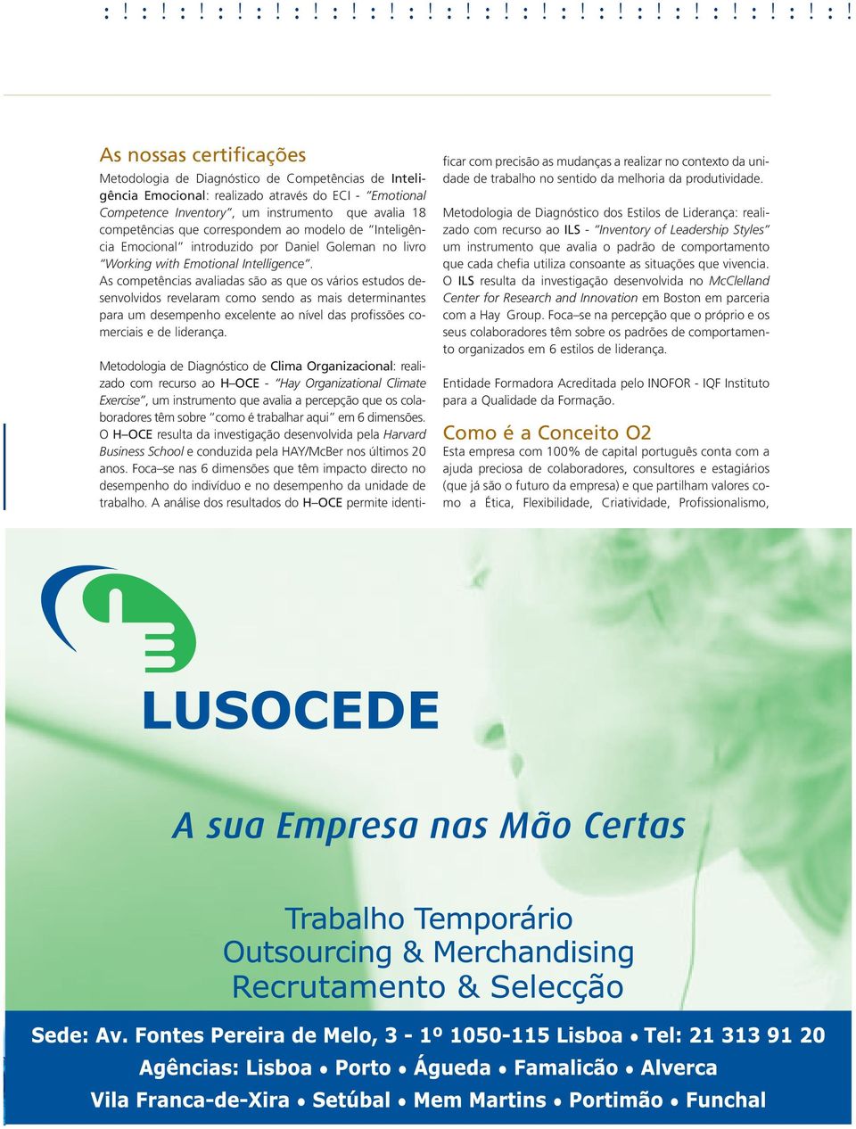 As competências avaliadas são as que os vários estudos desenvolvidos revelaram como sendo as mais determinantes para um desempenho excelente ao nível das profissões comerciais e de liderança.