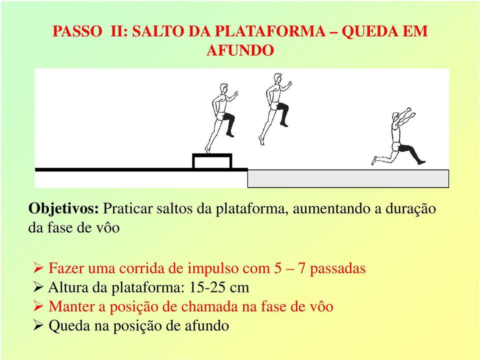 corrida de impulso com 5 7 passadas Altura da plataforma: 15-25 cm