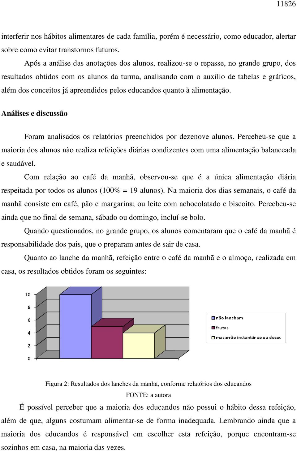 apreendidos pelos educandos quanto à alimentação. Análises e discussão Foram analisados os relatórios preenchidos por dezenove alunos.