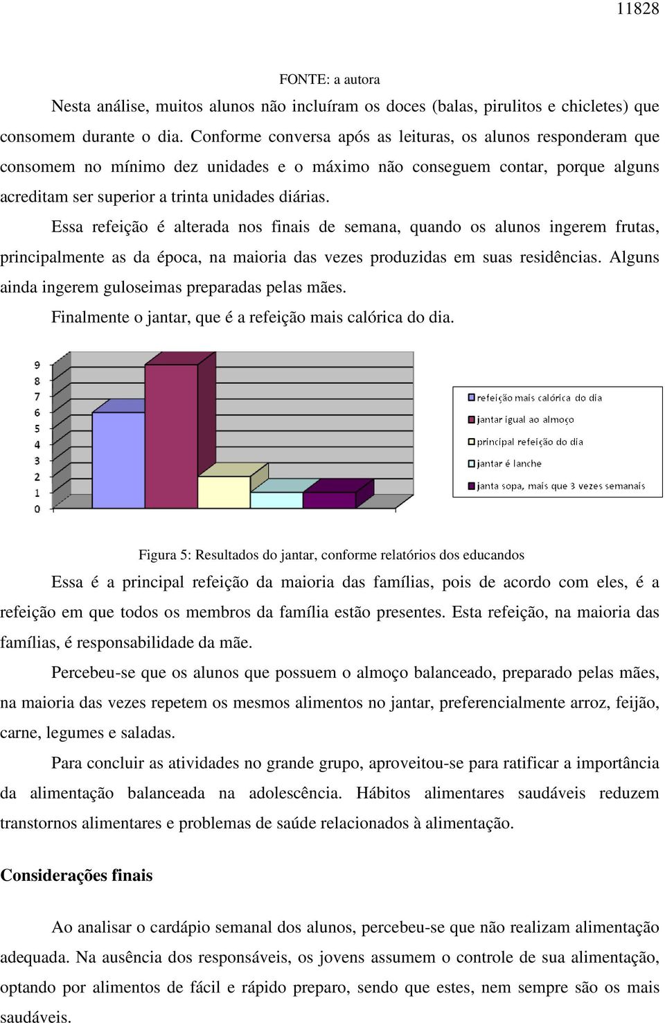 Essa refeição é alterada nos finais de semana, quando os alunos ingerem frutas, principalmente as da época, na maioria das vezes produzidas em suas residências.