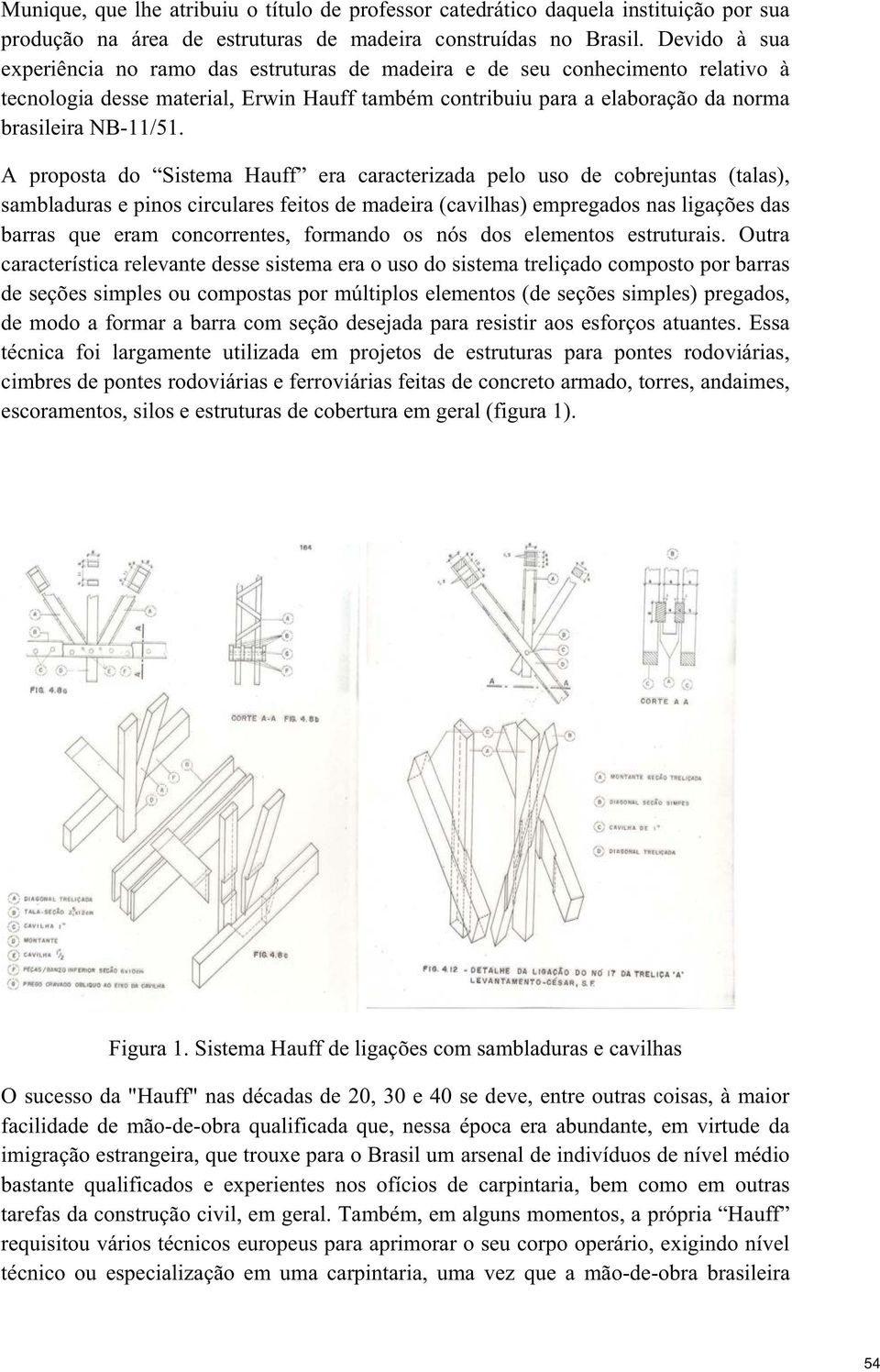 A proposta do Sistema Hauff era caracterizada pelo uso de cobrejuntas (talas), sambladuras e pinos circulares feitos de madeira (cavilhas) empregados nas ligações das barras que eram concorrentes,