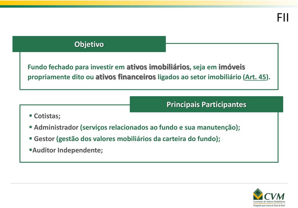 Principais Participantes Cotistas; Administrador (serviços relacionados ao fundo e