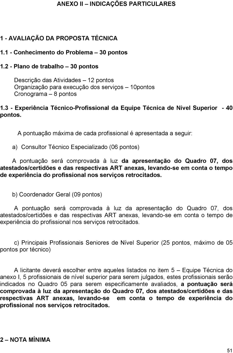 3 - Experiência Técnico-Profissional da Equipe Técnica de Nível Superior - 40 pontos.