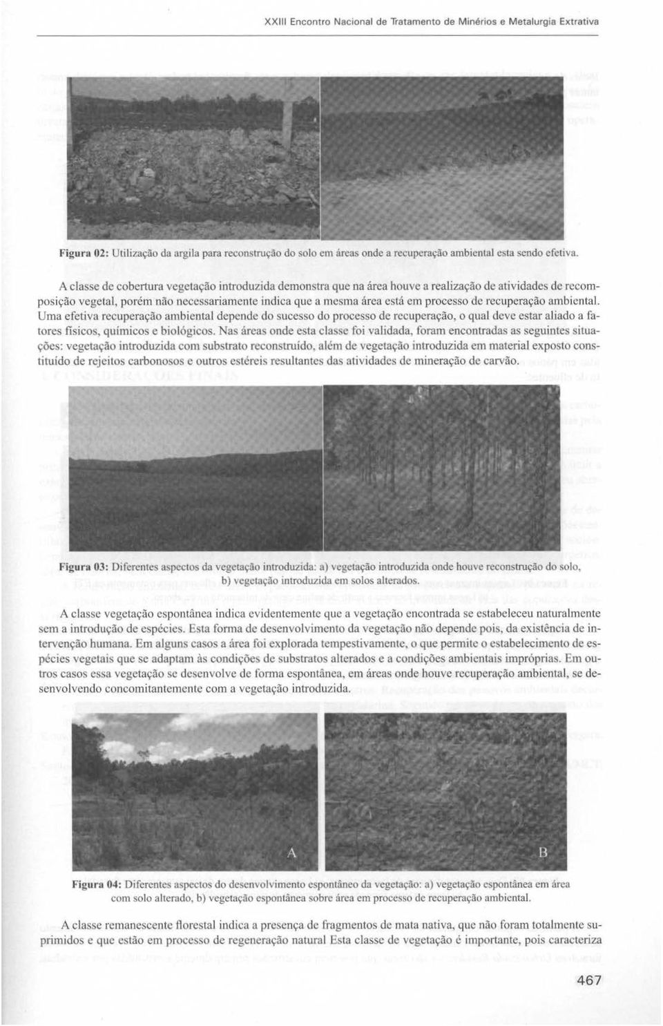 recuperação ambiental. Uma efetiva recuperação ambiental depende do sucesso do processo de recuperação, o qual deve estar aliado a fatores fisicos, quimicos e biológicos.