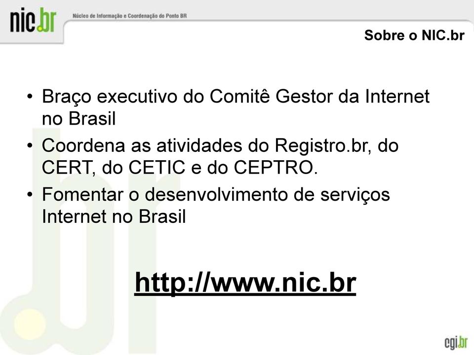 Brasil Coordena as atividades do Registro.