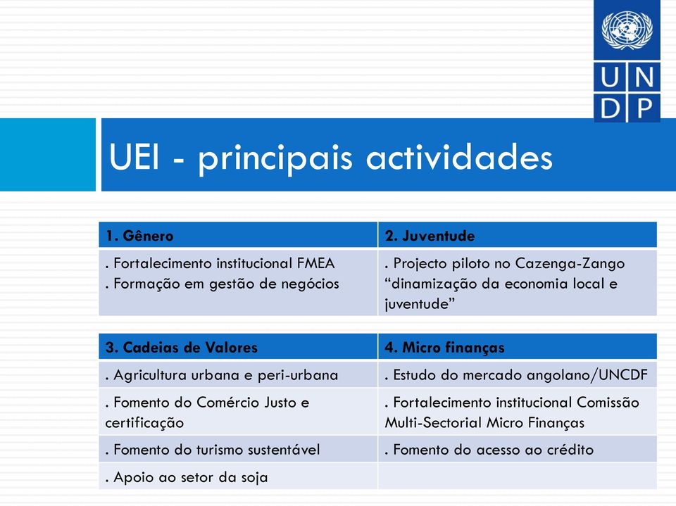 Agricultura urbana e peri-urbana. Estudo do mercado angolano/uncdf. Fomento do Comércio Justo e certificação.