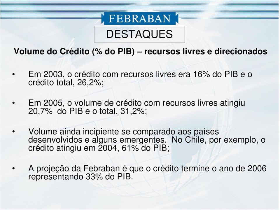 31,2%; Volume ainda incipiente se comparado aos países desenvolvidos e alguns emergentes.