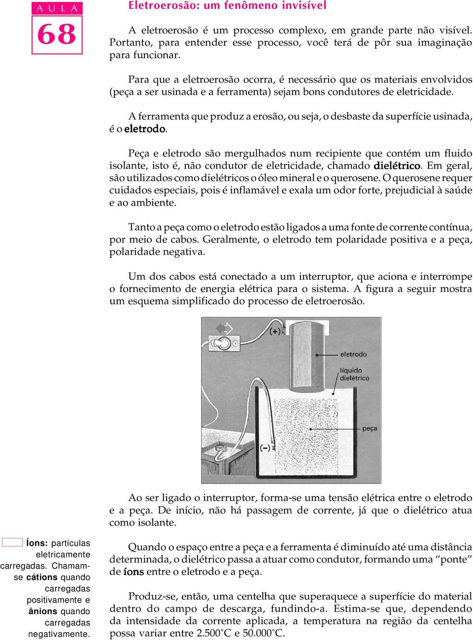 A ferramenta que produz a erosão, ou seja, o desbaste da superfície usinada, é o eletrodo.