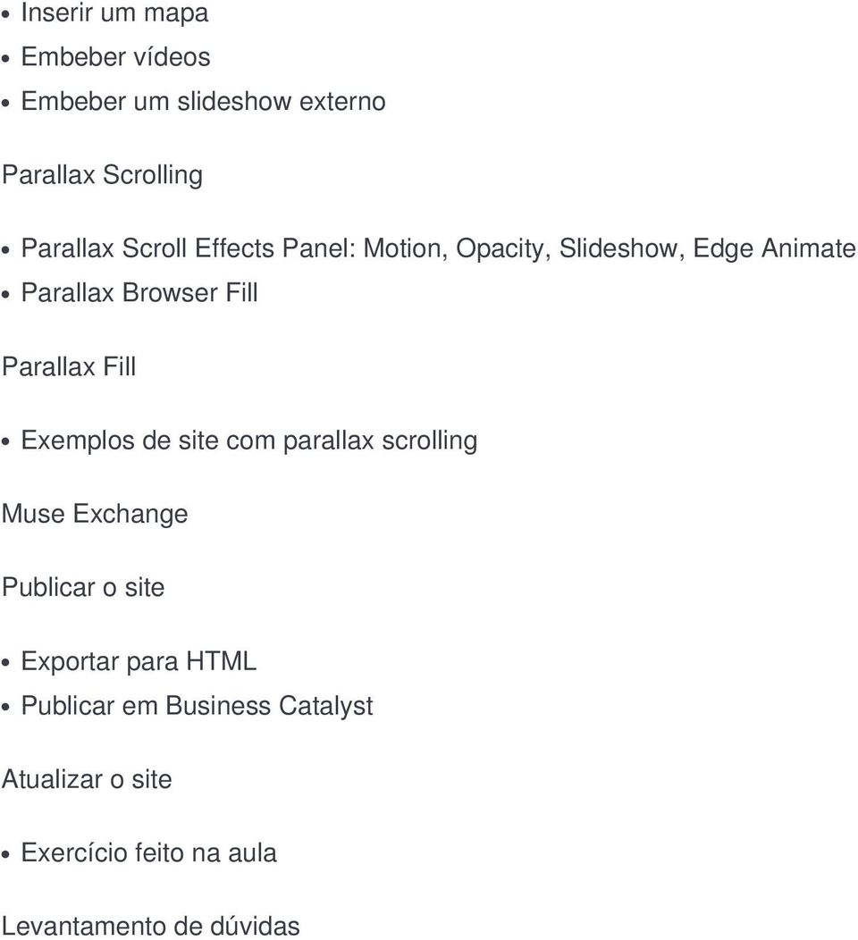 Parallax Fill Exemplos de site com parallax scrolling Muse Exchange Publicar o site Exportar