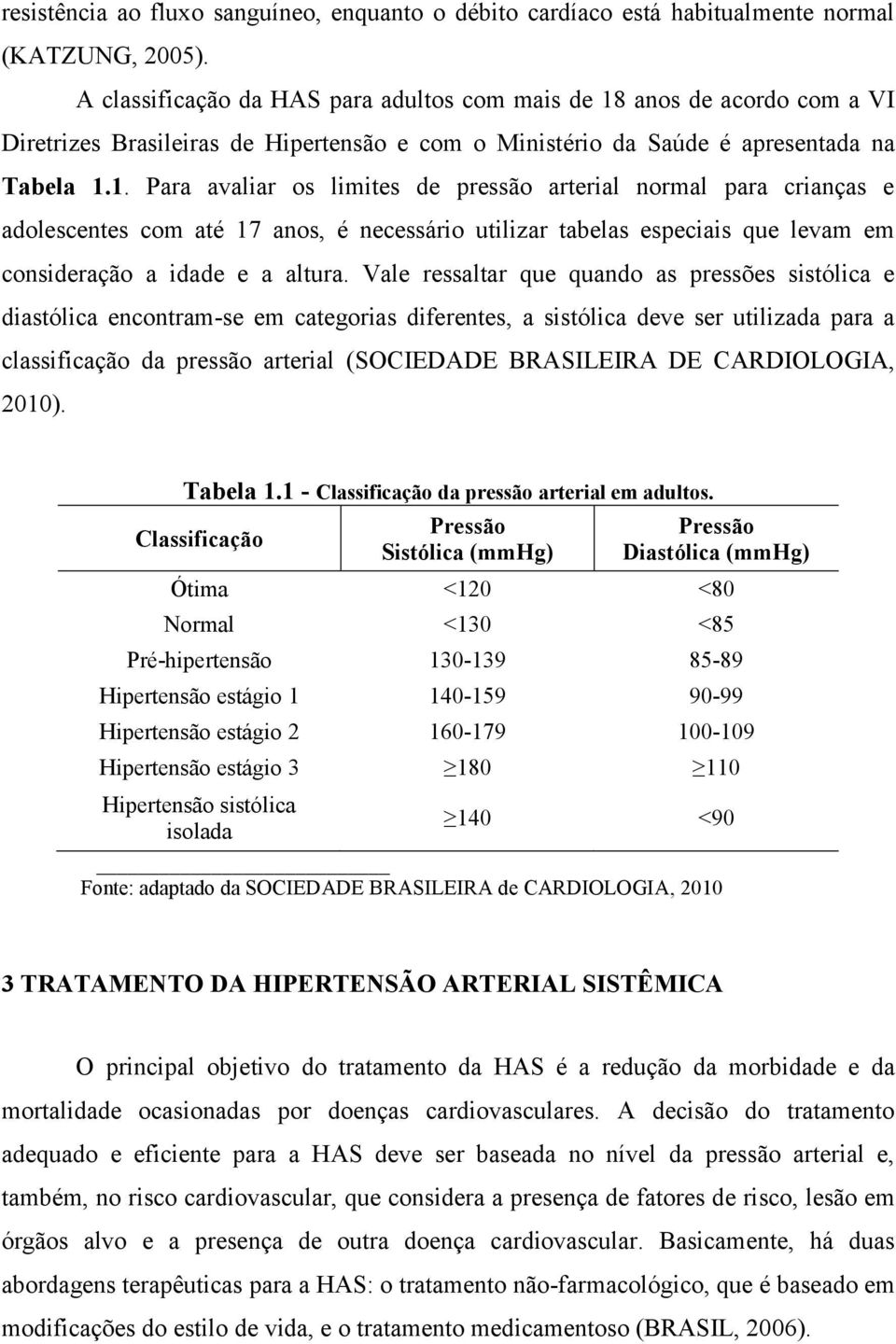 anos de acordo com a VI Diretrizes Brasileiras de Hipertensão e com o Ministério da Saúde é apresentada na Tabela 1.
