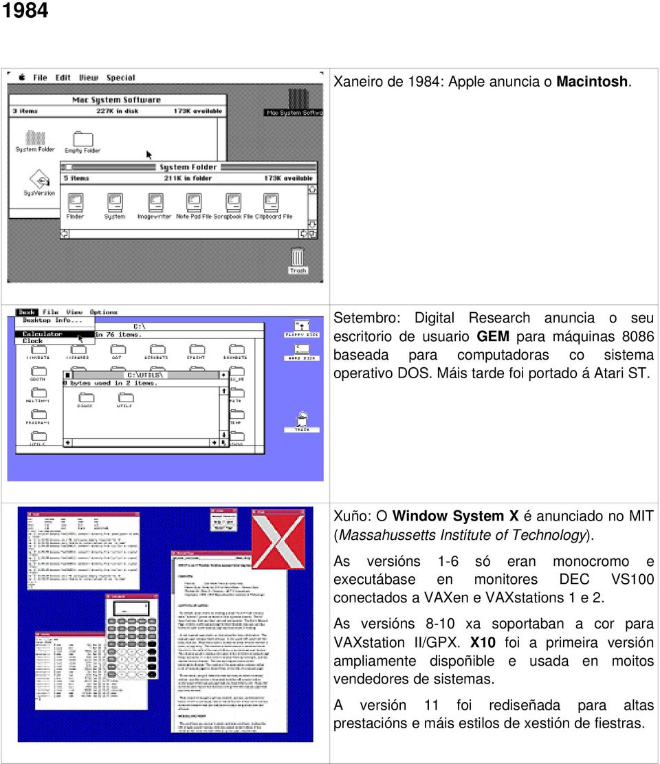 Máis tarde foi portado á Atari ST. Xuño: O Window System X é anunciado no MIT (Massahussetts Institute of Technology).